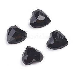 Cabujones de vidrio opaco, facetados, corazón, negro, 8x8x3.5mm