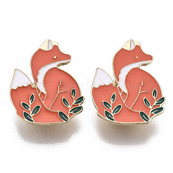Alloy Brooches, Enamel Pin, with Brass Butterfly Clutches, Fox, Light Gold, Salmon, 33x27x2mm, Pin: 1mm