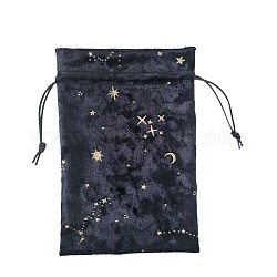 Sacs de rangement en velours étoile de lune estampage à chaud, pochettes à cordon sac d'emballage, rectangle, noir, 180x130mm