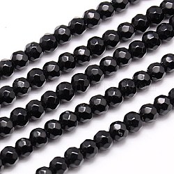 Natural Black Stone Beads Strands, Faceted, Round, Black, 4mm, Hole: 1mm, about 90pcs/strand, 15.35 inch