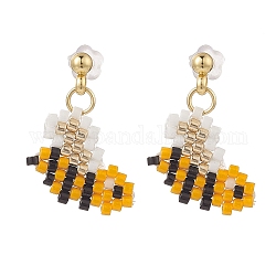 Серьги-гвоздики с плетеными пчелами из стекла, золотые украшения из нержавеющей стали 304 для женщин, темно-золотистые, 19 мм, штифты : 0.9 мм