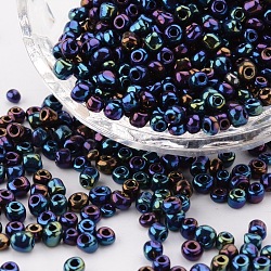 6/0 perles de rocaille en verre, iris ronde, colorées, environ 4 mm de diamètre, Trou: 1mm, environ 500 pcs/50 g