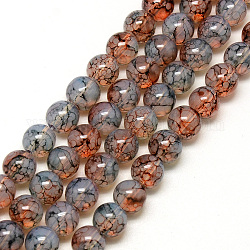 Chapelets de perles en verre peint, imitation opalite, ronde, selle marron, 8mm, Trou: 1.3~1.6mm, Environ 100 pcs/chapelet, 31.4 pouce