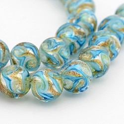 Handmade Gold Sand Lampwork Round Beads, DeepSky Blue, 11mm, Hole: 1.5mm, about 35pcs/strand, 13.5inch