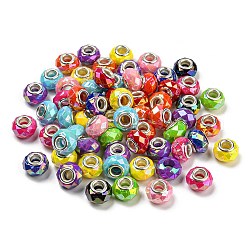 Perles européennes en résine plaquée uv, Perles avec un grand trou   , avec ame en laiton, facettes rondelle, couleur mixte, 13.5x9mm, Trou: 5mm