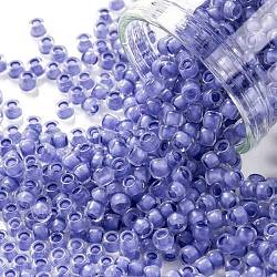 Toho perles de rocaille rondes, Perles de rocaille japonais, (977) cristal de couleur intérieure / doublé violet fluo, 8/0, 3mm, Trou: 1mm, environ 1110 pcs/50 g