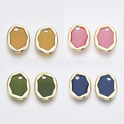 Epoxy Resin Pendants, with Alloy Findings, Oval, Light Gold, Mixed Color, 18x14x2.5mm, Hole: 2mm