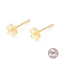 Accessoires de clous d'oreilles en 925 argent sterling, pour la moitié de perles percées, fleur, or, 4.5x4.5mm, pin: 0.7 mm