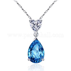 925 подвесные стерлингового серебра ожерелья, с цепочками, стразами и стеклом, слеза, синие, платина, кристалл, 50 см