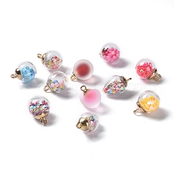 Glass Pendants, with Golden Plated Alloy Peg Bails, Mixed Style, Mixed Color, 19~23.5x14~18.5x14~16mm, Hole: 3mm
