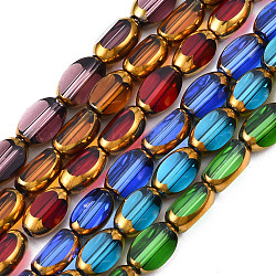 Abalorios de vidrio electroplate hebras, borde plateado, oval, color mezclado, 7x4.5x4mm, agujero: 0.8 mm, aproximamente 50 pcs / cadena, 13.07~13.15 pulgada (33.2~33.4 cm)
