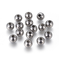 304 Stainless Steel Beads, Round, Stainless Steel Color, 8mm, Hole: 3mm