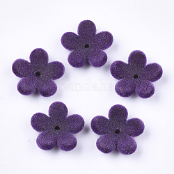 Tapas de cuentas de acrílico flocky, 5-pétalo, flor, violeta oscuro, 17x18x5mm, agujero: 1 mm