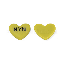 Cabochons en émail acrylique, coeur avec le mot nyn, kaki foncé, 20x23x5mm