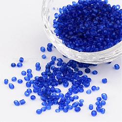 8/0 dépoli perles rocailles rondes en verre, bleu, taille: environ 3mm de diamètre, Trou: 1 mm, environ 1101 pcs/50 g