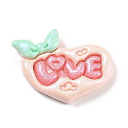 Opaque Resin Cabochons, Fluorescent Word Love Cabochons, Heart, Pink, 23x32x7mm