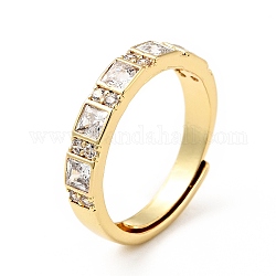 Clear Cubic Zirconia Rectangle Adjustable Ring, Brass Jewelry for Women, Real 18K Gold Plated, US Size 6 1/4(16.7mm)