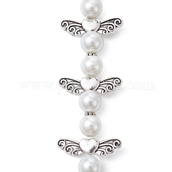 Brins de perles de verre en forme de fée ange, avec des perles d'ailes en alliage de style tibétain et du fil de nylon, fumée blanche, 23x23.5x8mm, Trou: 0.8mm, Environ 4 pcs/chapelet, 3.46 pouce (8.8 cm)