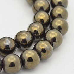 Round Non-magnetic Synthetic Hematite Beads Strands, Imitation Pyrite, Antique Bronze Plated, 8mm, Hole: 1mm, about 43pcs/strand, 11.2 inch
