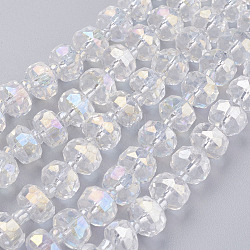 Electroplate Glass Beads Strands, AB Color Plated, Faceted, Flat Round, Clear AB, 7.5~8mm, Hole: 1mm, about 50pcs/strand, 13.7 inch(35cm)