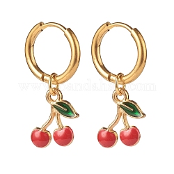 Alloy Enamel Cherry Dangle Hoop Earrings, 304 Stainless Steel Jewelry for Women, Colorful, 28mm, Pin: 1mm