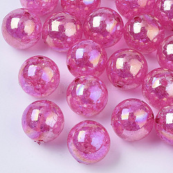 Couleur ab crépitement transparente acrylique perles rondes, rose foncé, 20mm, Trou: 2.5mm