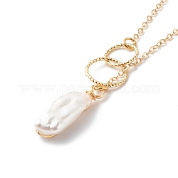 Collana con pendente di perle barocche naturali, con catene portacavi in ​​ottone, oro, 16.73 pollice (425 mm)