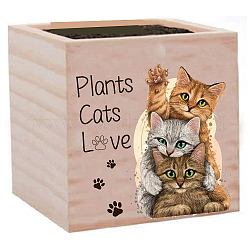 Jardinières en bois de saule, pots de fleurs, pour fournitures de jardin, carré avec le mot, forme de chat, 75x75x75mm
