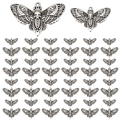 GOMAKERER 60PCS 2Styles Alloy Pendants, Moth, Antique Silver, 17.4~27x25~43x1.8~3mm, Hole: 2.3mm, 30pcs/style