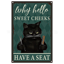 Creatcabin Cat Barber Metall-Blechschild „Sweet Cheeks Have A Seat“, Vintage-Blechschild, lustiges Poster zum Aufhängen, Dekor für Friseurladen, Badezimmer, Küche, Café, Zuhause, Bar, Wohnzimmer, Weihnachten, Halloween, 8 x 12,[5] cm
