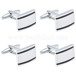 2 Pairs Brass Cufflinks, Cufflink Finding Cabochon Settings for Apparel Accessories, Rectangle, Platinum, 31mm