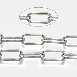 Cadenas de clips de hierro sin soldar, cadenas portacables alargadas estiradas, con carrete, Platino, 14x6x1.4mm, aproximadamente 82.02 pie (25 m) / rollo