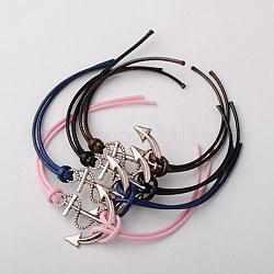 Korean Waxed Polyester Cord Bracelet Making, with Tibetan Style Alloy Findings, Anchor, Antique Silver, Mixed Color, 200mm