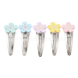 Polyester Embroidered Flower Snap Hair Clips, with Iron Clips, Hair Accessories for Girl, Mixed Color, 67x25x2.5mm