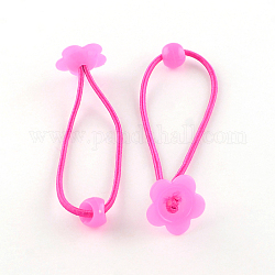 Flower Hair Accessories Elastic Hair Ties, Ponytail Holder, with Acrylic, Hot Pink, 180x2mm, 100pcs/bundle