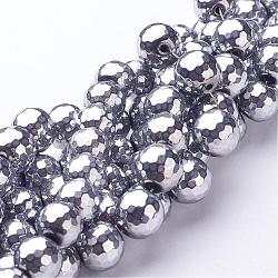 Chapelets de perle en hématite synthétique sans magnétique, facette, ronde, platinée, 10mm, Trou: 1mm, Environ 40 pcs/chapelet, 15.9 pouce