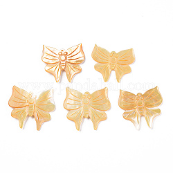 Breloques coquillage jaune naturel, papillon, 35x35x2.5mm, Trou: 1.6mm