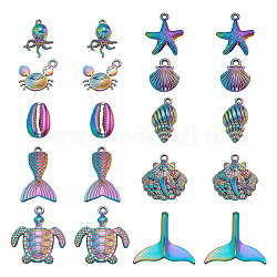 CHGCRAFT 20Pcs 10Styles Ocean Beach Charms Rainbow Color Alloy Pendants Tortoise Shell Crab Charms Pendants for Jewelry Necklace Bracelet Earring Making