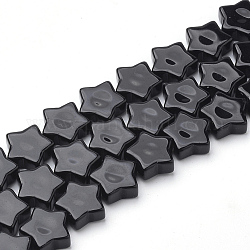Natürlichen schwarzen Steinperlen Stränge, Stern, 12x12.5x4~5 mm, Bohrung: 1 mm, ca. 20 Stk. / Strang, 8.66 Zoll