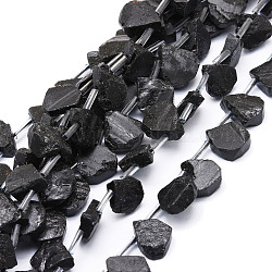 Natürliche schwarze Turmalin Perlen Stränge, Träne, 12~20x5~15x3~7 mm, Bohrung: 0.8 mm, ca. 24 Stk. / Strang, 15.04'' (38.2 cm)