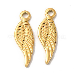 Manual Polishing 304 Stainless Steel Pendants, Wing Charm, Real 18K Gold Plated, 19.5x6x1.5mm, Hole: 1.8mm