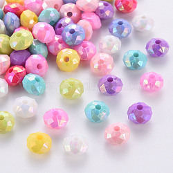 Perles acryliques opaques, de couleur plaquée ab , facettes rondelle, couleur mixte, 8x5.5mm, Trou: 1.6mm, environ 3125 pcs/500 g