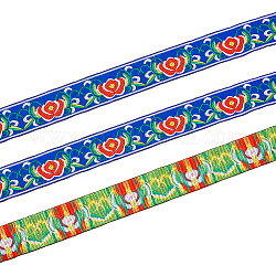 Polyesterband im ethnischen Stil, Jacquardband, Tiroler Band, Blumenmuster, Blau, 1-1/4 Zoll (33 mm), ca. 7.66 Yard (7m)/Rolle