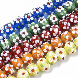 Hilos de abalorios de murano hechos a mano, flor, color mezclado, 11~12x11~12x10mm, agujero: 1.5 mm, aproximamente 45 pcs / cadena, 17.72 pulgada (45 cm)