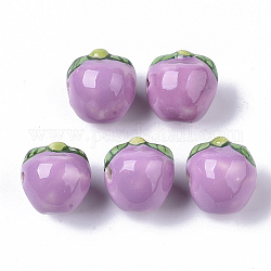 Perles en porcelaine manuelles, famille rose de style, fruit, Prune, 15~16x14~15mm, Trou: 1.6~2.5mm