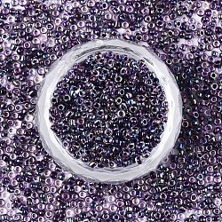 8/0 Perlas de semillas de vidrio, dentro de los colores, agujero redondo, redondo, colores transparentes arco iris, negro, 8/0, 3~4x2~3mm, agujero: 0.8 mm, aproximamente 15000 unidades / bolsa