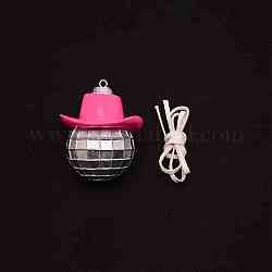 Decorazione pendente palla e cappello in resina, con spago, per la decorazione domestica, rosa caldo, 75x60.5x62mm, Foro: 4 mm
