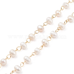 Handgemachte natürliche Süßwasserperlen Perlenketten, mit 304 Edelstahl Zubehör, ungeschweißte, golden, 6~8x5~6 mm, ca. 3.28 Fuß (1m)/Strang
