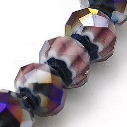 Handmade Millefiori Glass Beads Strands, Faceted, Rondelle, Medium Purple, 8x6mm, Hole: 1mm