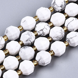 Chapelets de perles en howlite naturelle, facette, avec des perles de rocaille, ronde, 8x8mm, Trou: 1.2mm, Environ 34 pcs/chapelet, 15.35 pouce (39 cm)